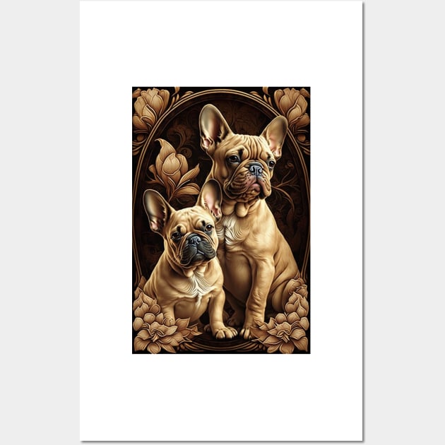 Mother and Puppy French Bulldogs Wall Art by ArtNouveauChic